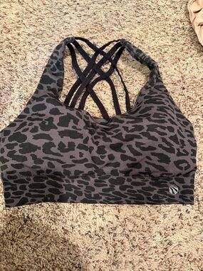 Marika Gray & Black Leopard Print Strappy Sports Bra